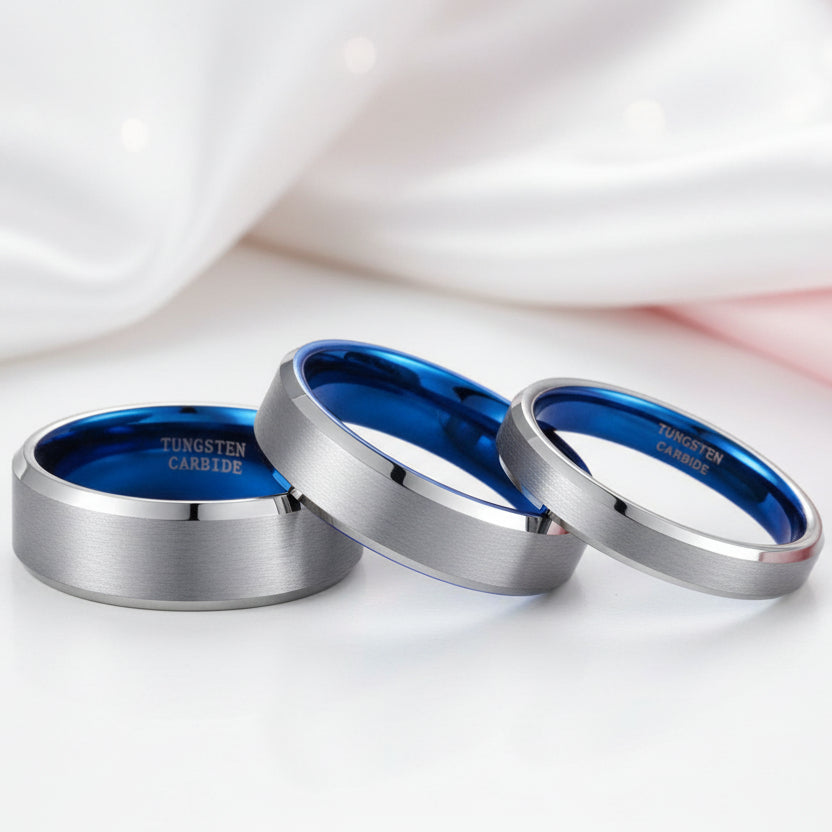 Simple Men's Tungsten Carbide Wedding Band-Black Diamonds New York