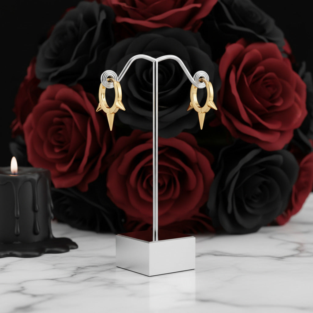 Simple Minimalist Punk Rivet Hoop Earrings-Black Diamonds New York