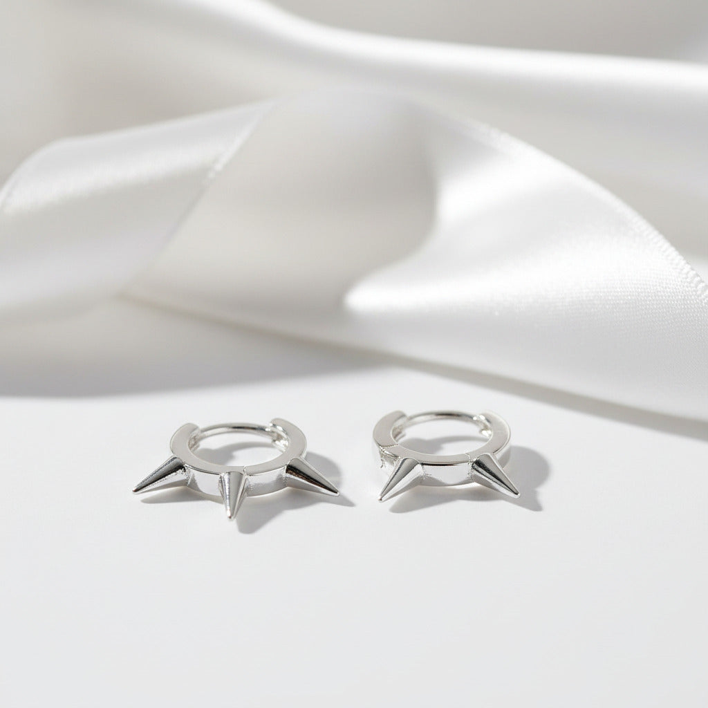 Simple Minimalist Punk Rivet Hoop Earrings-Black Diamonds New York