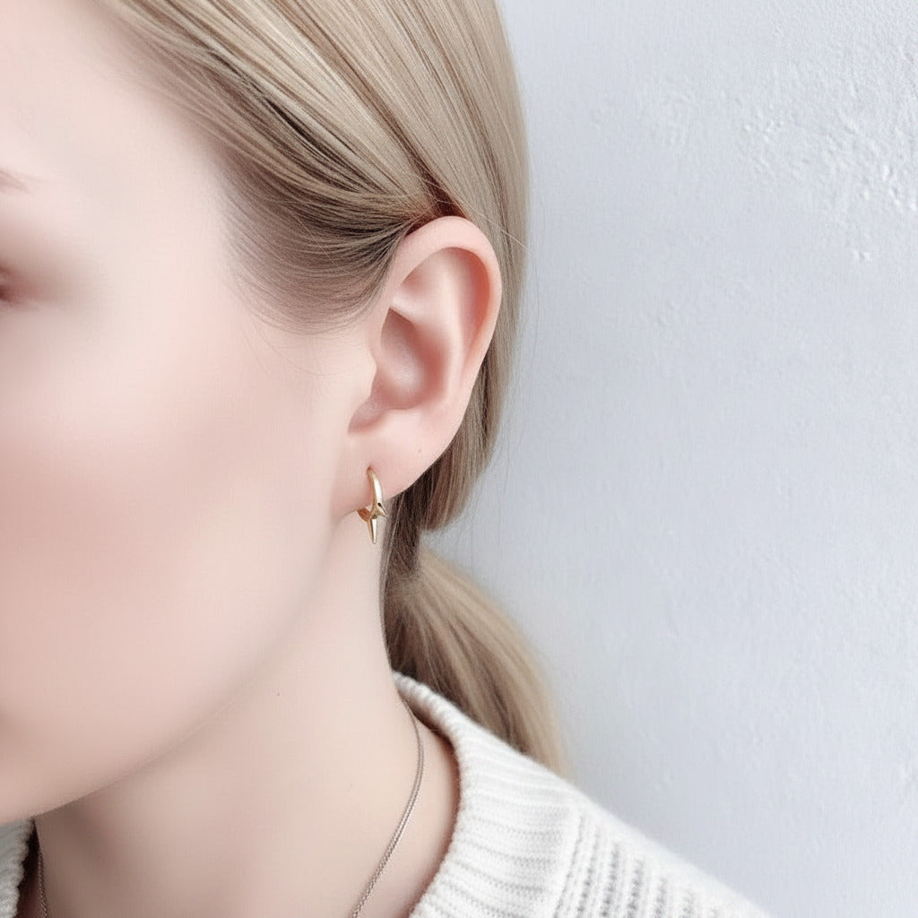 Simple Minimalist Punk Rivet Hoop Earrings-Black Diamonds New York