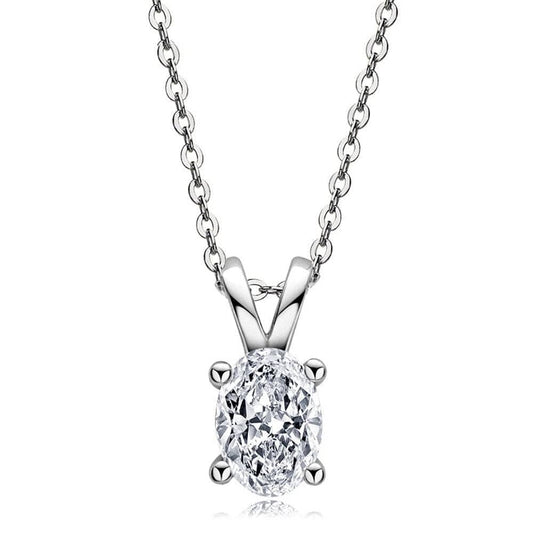 Simple Oval 1Ct Moissanite Classic Clavicle Chain Necklace-Black Diamonds New York