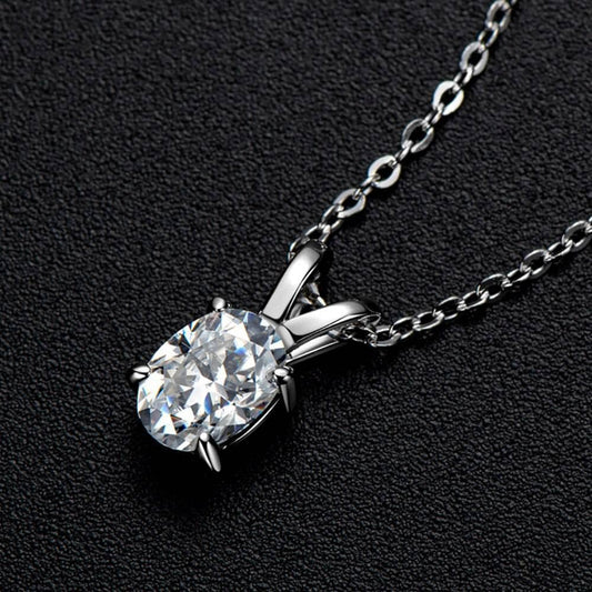 Simple Oval 1Ct Diamond Classic Clavicle Chain Necklace-Black Diamonds New York