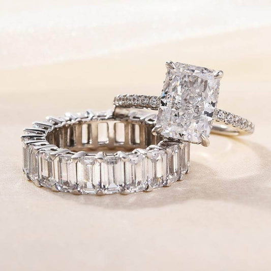 Simulated Diamond Radiant Cut & Emerald Cut Ring Set-Black Diamonds New York
