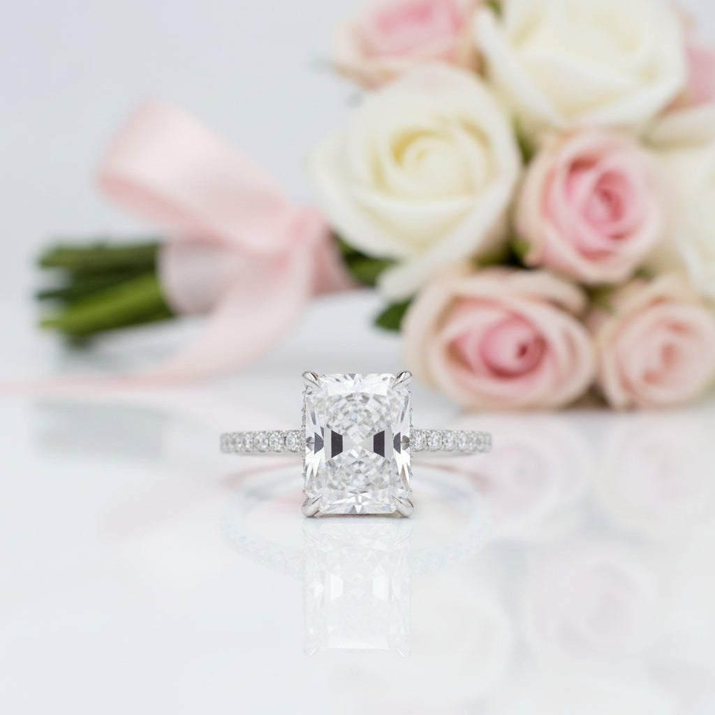 Simulated Diamond Option Radiant Cut & Emerald Cut Ring Set-Black Diamonds New York