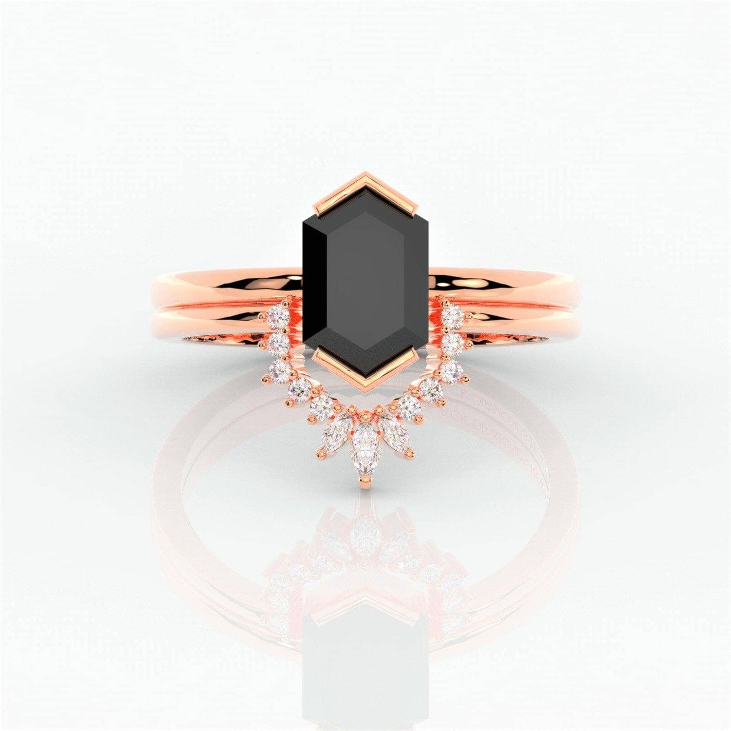 Sincerity- Hexagon Cut Moissanite Diamond 14k Rose Gold Wedding Ring-Black Diamonds New York