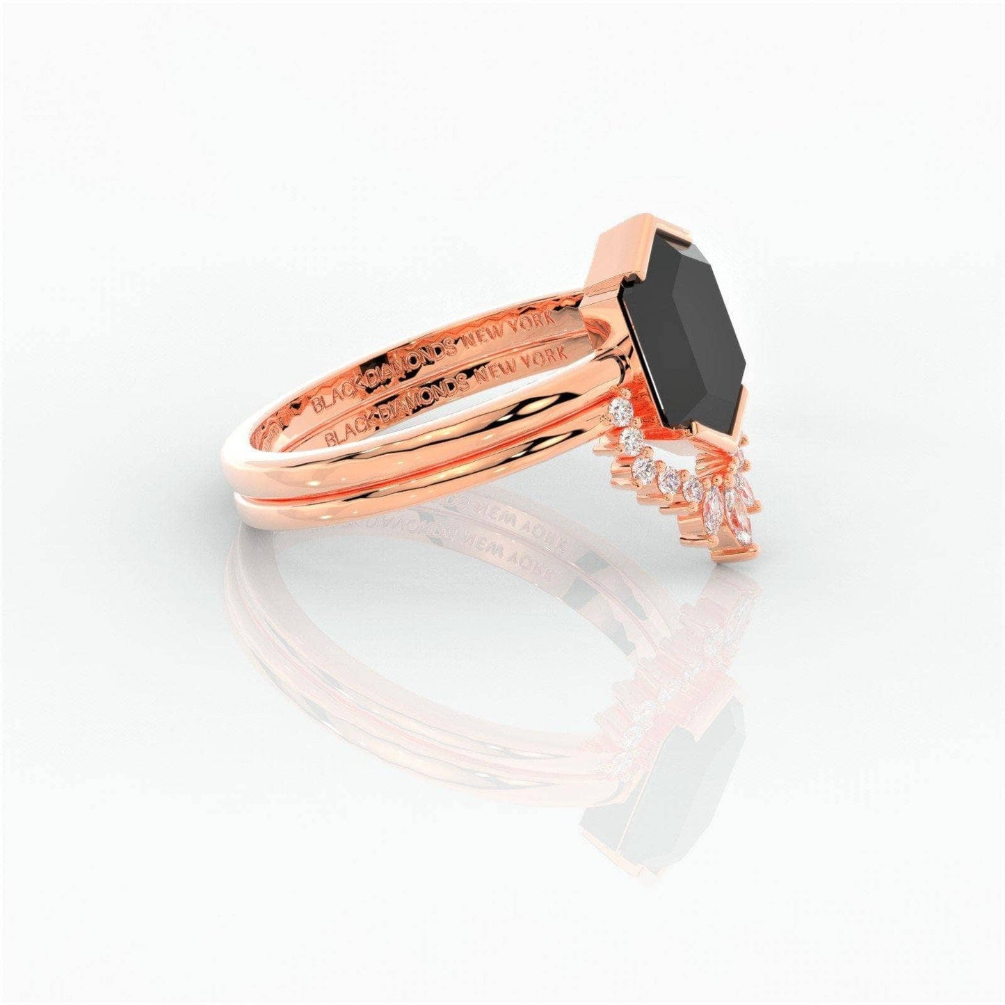 Sincerity- Hexagon Cut Moissanite Diamond 14k Rose Gold Wedding Ring-Black Diamonds New York