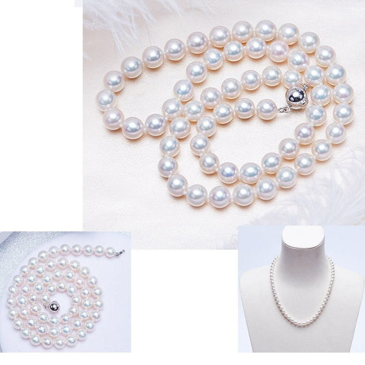 MADALENA SARARA Single Row Elegant Princess Luxury Style AAAA 8-9mm Round Freshwater Pearl Necklace - Black Diamonds New York