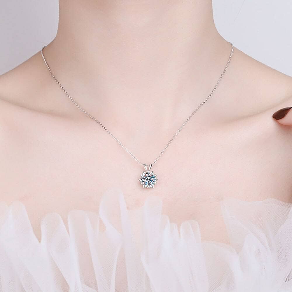 Amazon.com: HMJ Diamond Snowflake Necklace for Women,1Carat Moissanite Halo  Pendant Chain,Sterling Silver Necklace Lab Diamond Jewelry Gift for  Christmas Girls with GRA Certificate : Clothing, Shoes & Jewelry