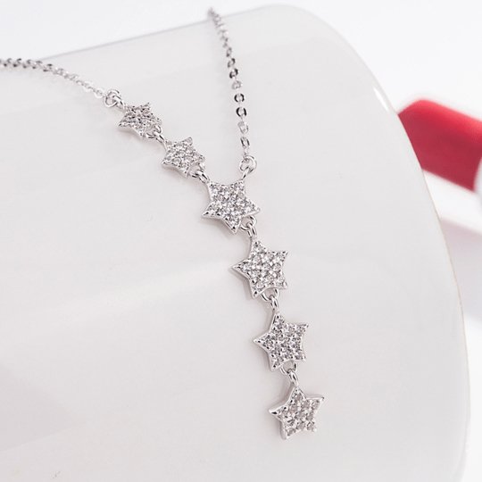 Six Star Tassel Long Pendant Necklace-Black Diamonds New York