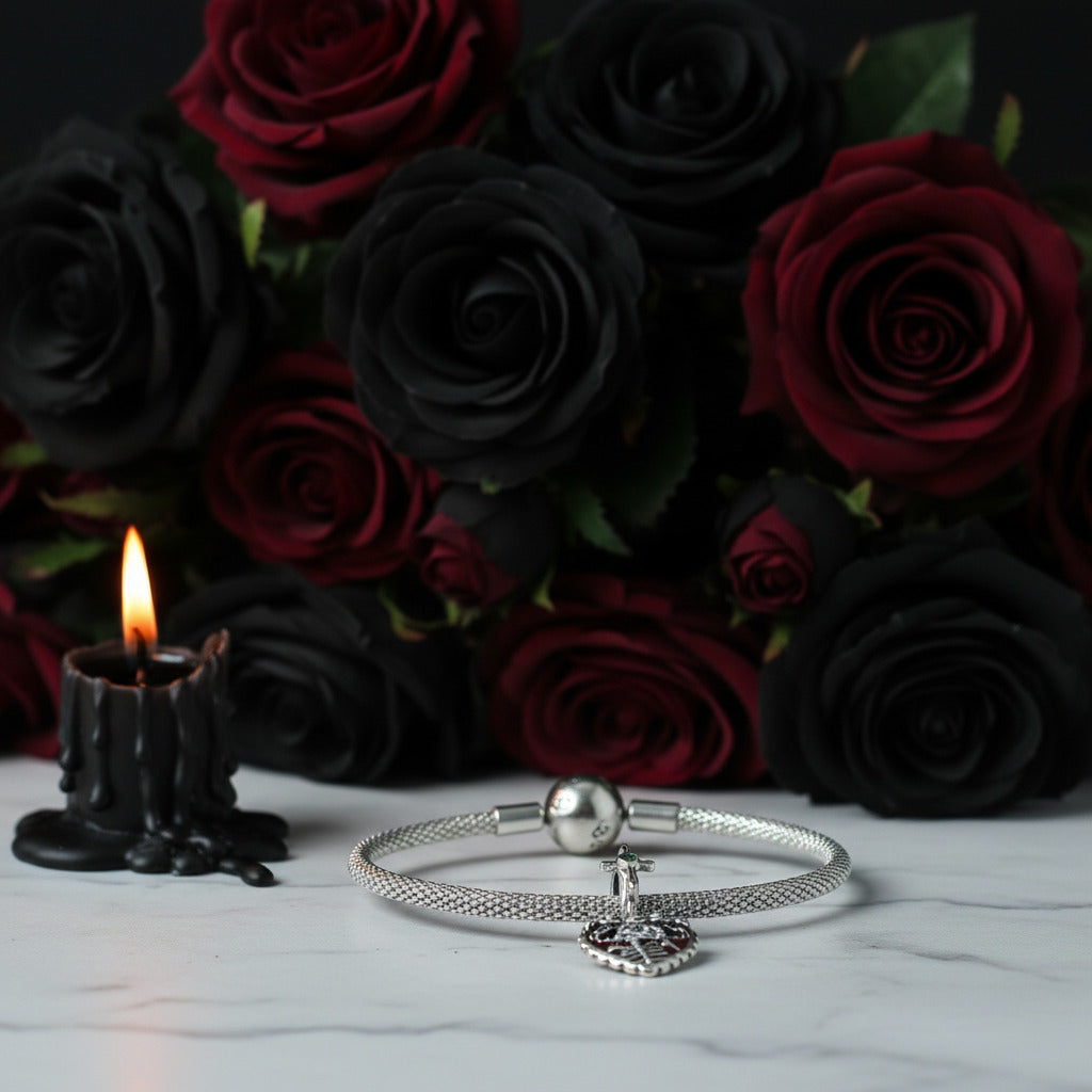 Skull And Lady Rose Arrow Charm-Black Diamonds New York