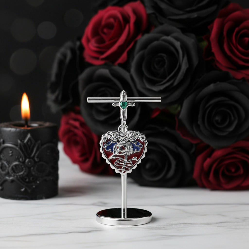 Skull And Lady Rose Arrow Charm-Black Diamonds New York