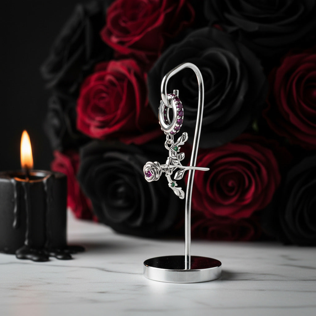 Skull And Lady Rose Arrow Charm-Black Diamonds New York