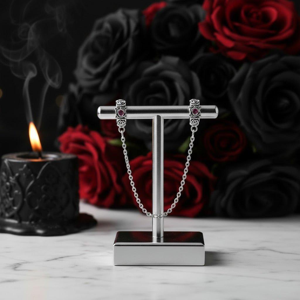Skull And Lady Rose Arrow Charm-Black Diamonds New York