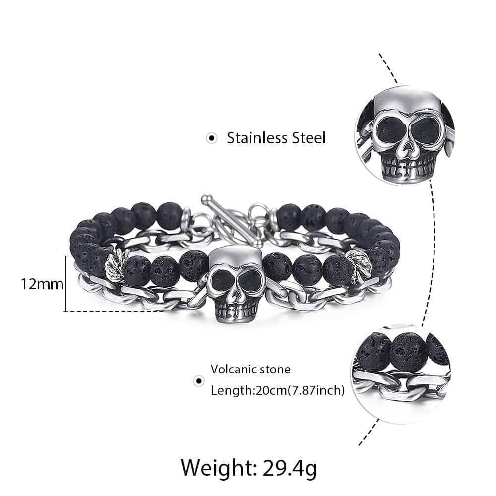 Skull Charm Double Layered Black Lava Bead Bracelet - Black Diamonds New York