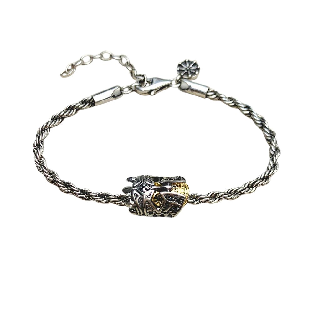 Skull Knight & Karma Wheel Wire Chain Bracelet-Black Diamonds New York