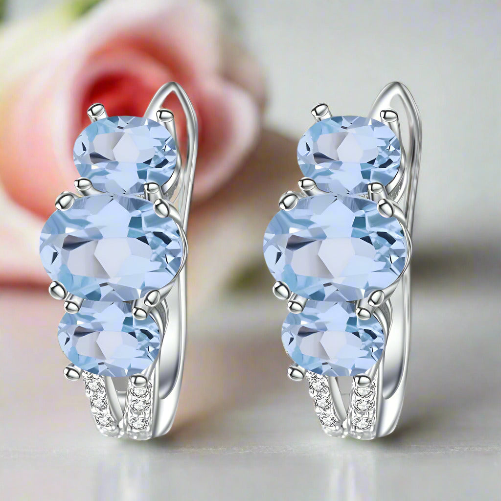 Sky Blue Topaz Birthstone Gemstone Stud Earrings-Black Diamonds New York