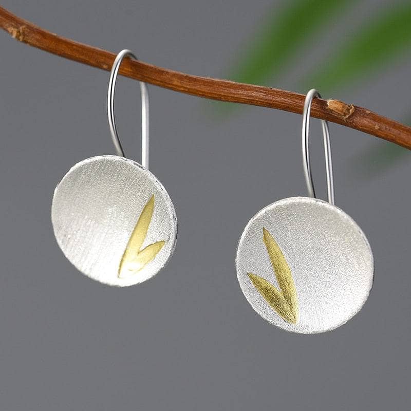 Small Bamboo Leaves Round Dangle Earrings-Black Diamonds New York