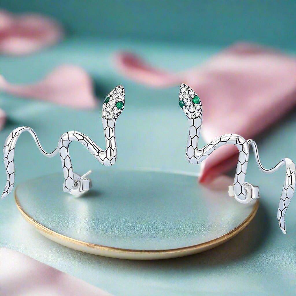 Snake Stud Earrings-Black Diamonds New York