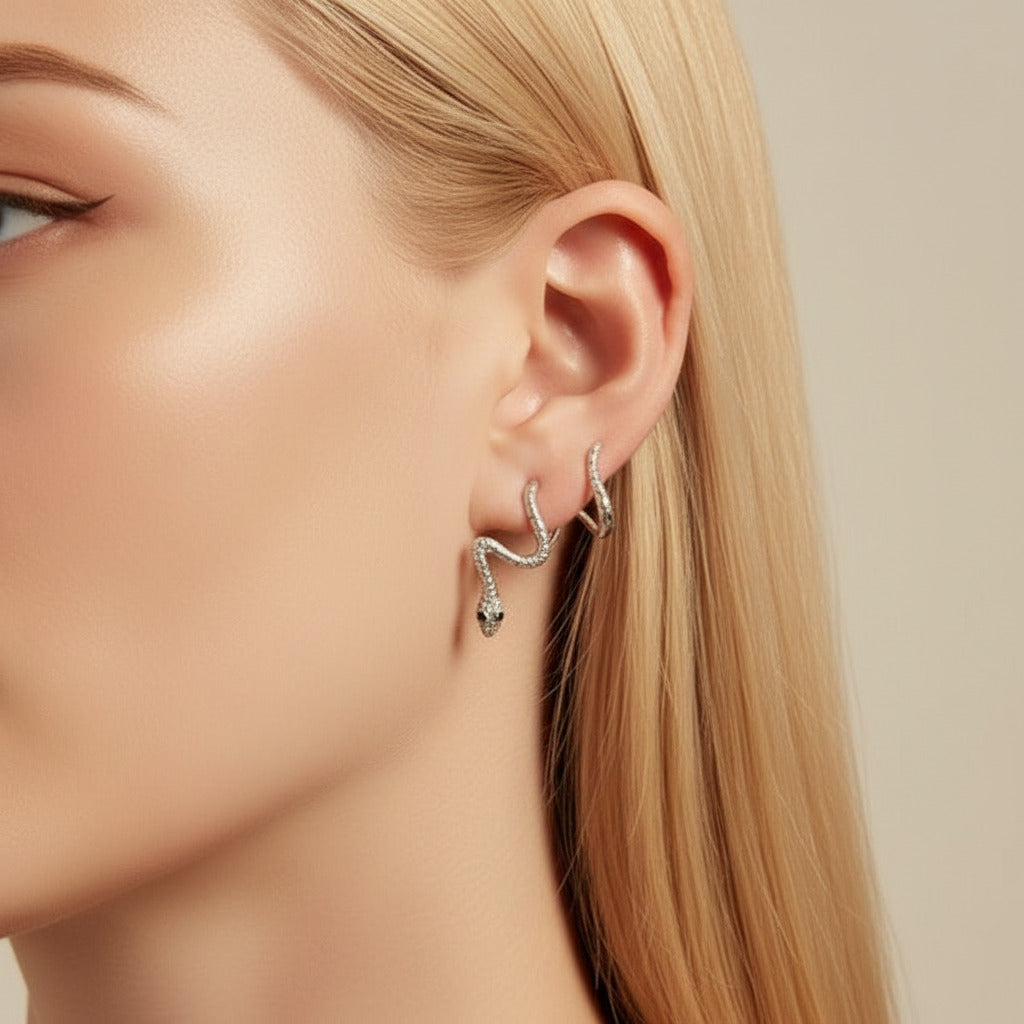 Snake Stud Earrings-Black Diamonds New York