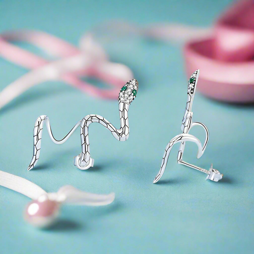 Snake Stud Earrings-Black Diamonds New York