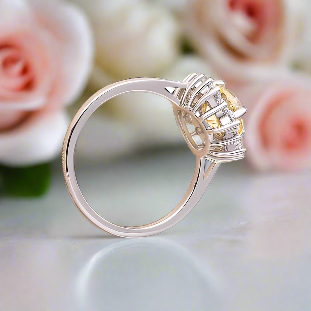 Snowflake Design Round Cut Light Yellow Sapphire Engagement Ring-Black Diamonds New York