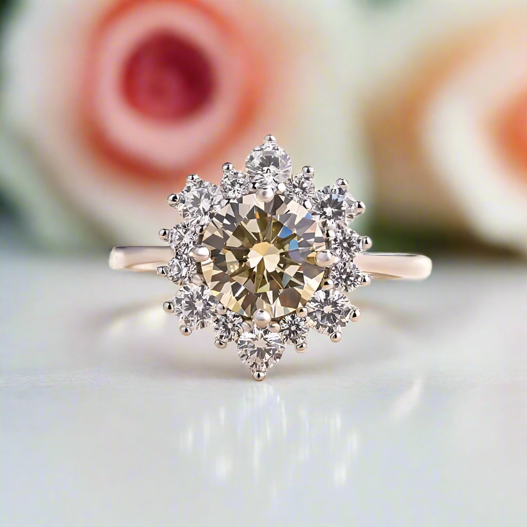 Snowflake Design Round Cut Light Yellow Sapphire Engagement Ring-Black Diamonds New York