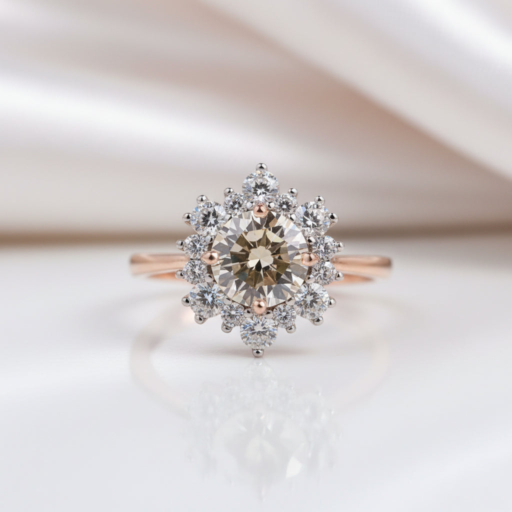 Snowflake Design Round Cut Light Yellow Sapphire Engagement Ring-Black Diamonds New York