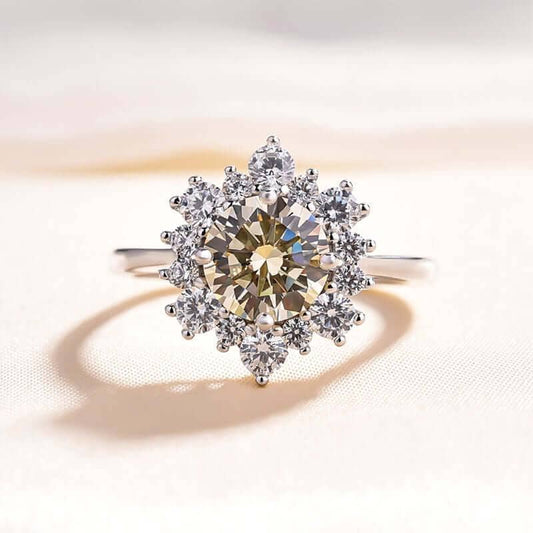 Snowflake Design Round Cut Light Yellow Sapphire Engagement Ring-Black Diamonds New York