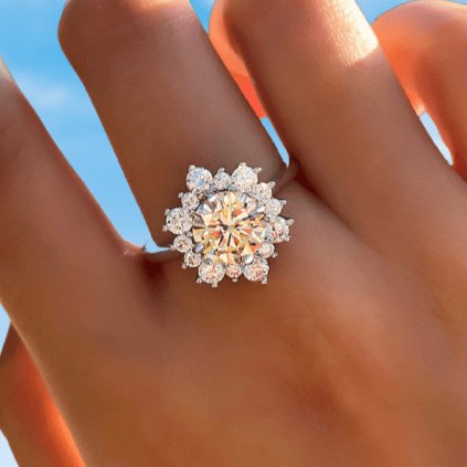 Snowflake Design Round Cut Light Yellow Sapphire Engagement Ring - Black Diamonds New York