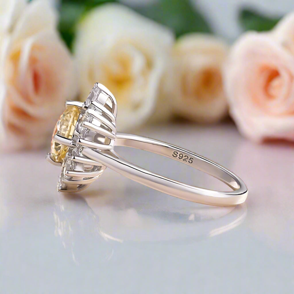 Snowflake Design Round Cut Light Yellow Sapphire Engagement Ring-Black Diamonds New York