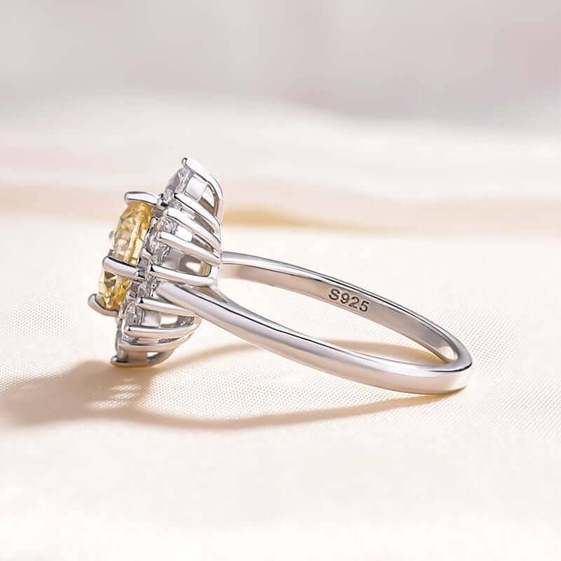 Snowflake Design Round Cut Light Yellow Sapphire Engagement Ring - Black Diamonds New York