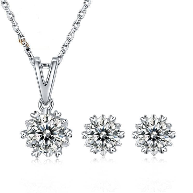 Snowflake Round D Color Moissanite Diamond Earrings and Pendant Necklace Set-Black Diamonds New York