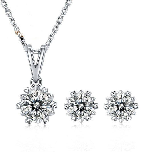Snowflake Round D Color Diamond Earrings and Pendant Necklace Set-Black Diamonds New York