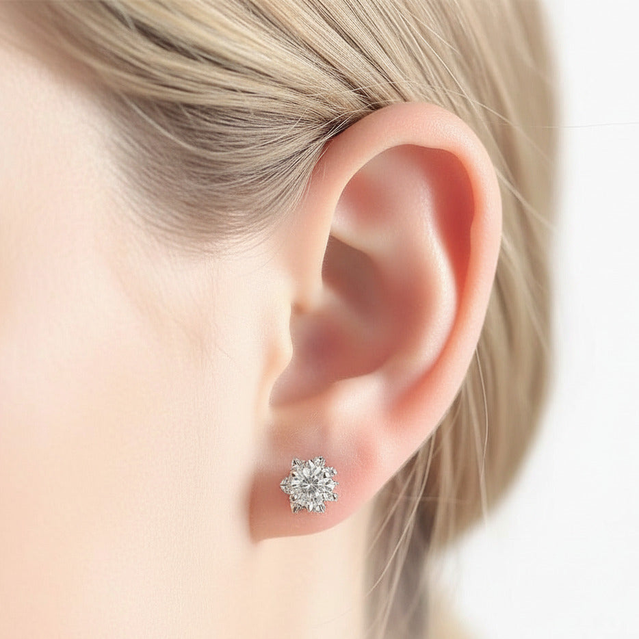 Snowflake Shaped 5mm Diamond Option Stud Earrings-Black Diamonds New York