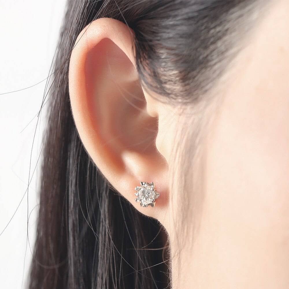 Snowflake Shaped 5mm Halo Moissanite Stud Earrings-Black Diamonds New York