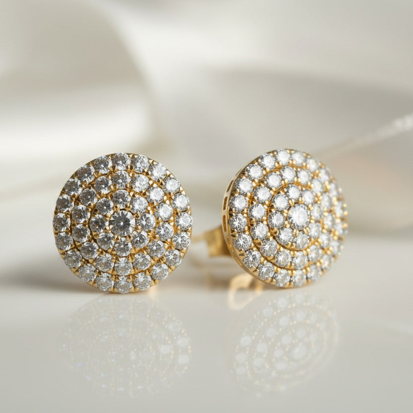 10k Solid Gold Flower Setting Diamond Stud Earrings-Black Diamonds New York