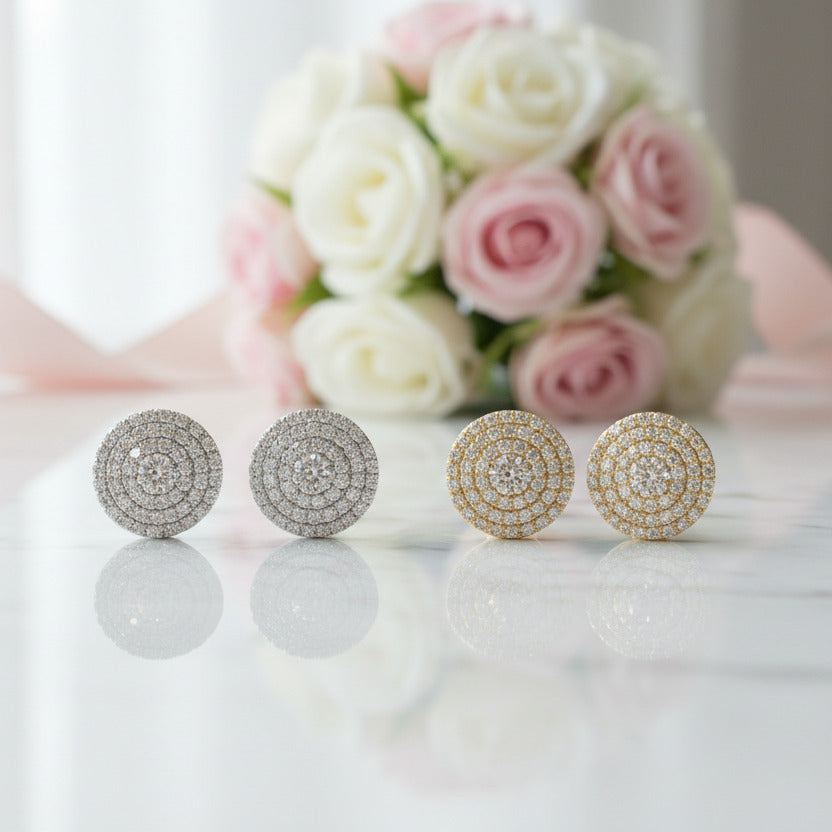 10k Solid Gold Flower Setting Diamond Stud Earrings-Black Diamonds New York