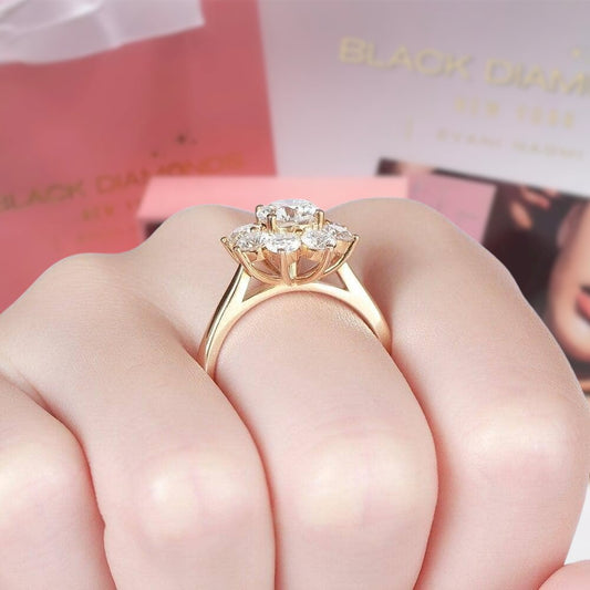 Solid 10k Yellow Gold 1ct Diamond Halo Engagement Ring-Black Diamonds New York