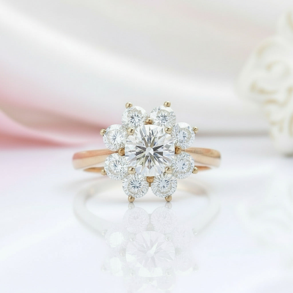 Solid 10k Yellow Gold 1ct Diamond Halo Engagement Ring-Black Diamonds New York