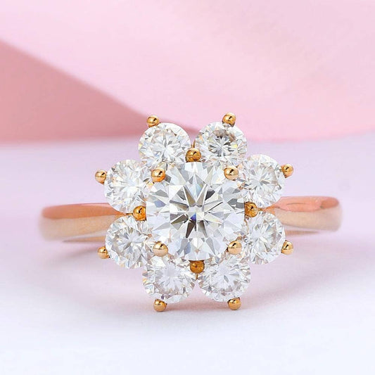 Solid 10k Yellow Gold 1ct Moissanite Halo Engagement Ring - Black Diamonds New York