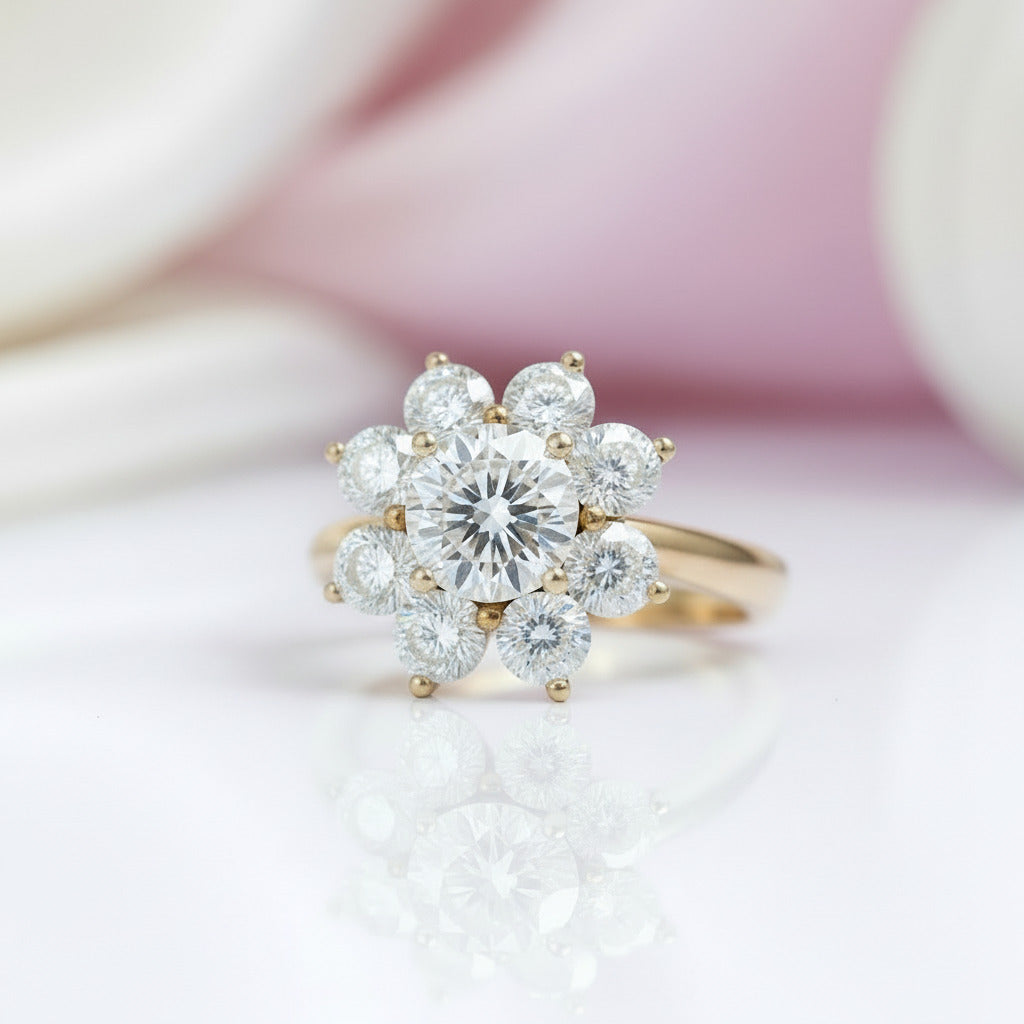 Solid 10k Yellow Gold 1ct Diamond Halo Engagement Ring-Black Diamonds New York