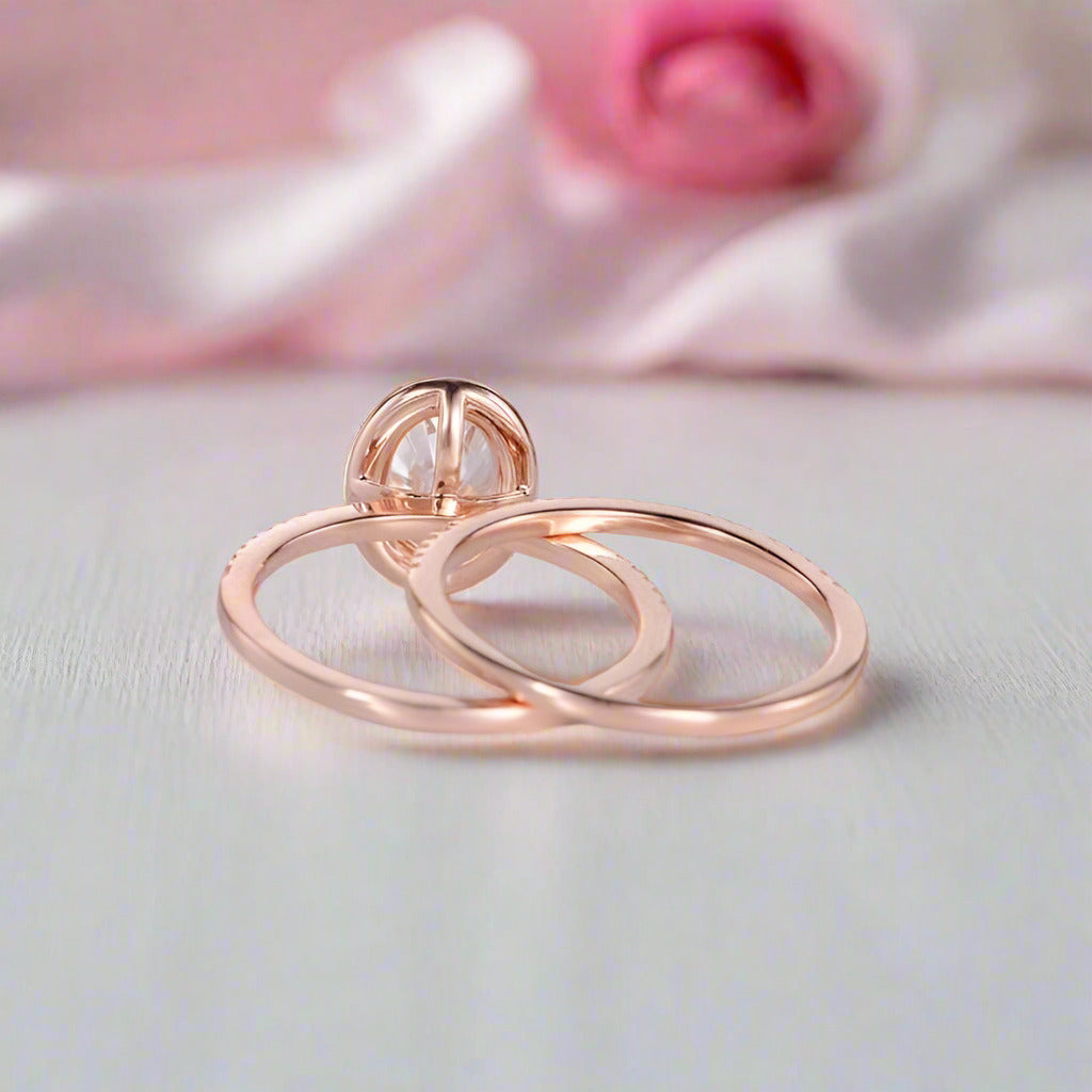 Solid 14k Rose Gold 1.5ct Oval Cut Diamond Halo Bridal Ring Set-Black Diamonds New York