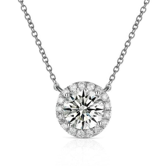 Solid 14K White Gold 1ct Moissanite Diamond Halo Pedant Necklace-Black Diamonds New York