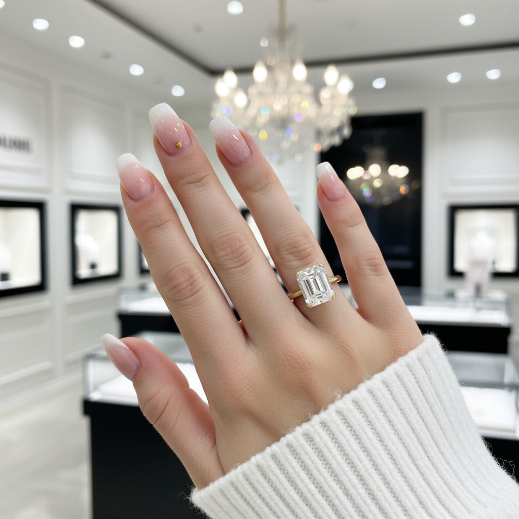 Solid 14K Yellow Gold 7*9mm Emerald Cut Diamond Option Solitaire Engagement Ring-Black Diamonds New York