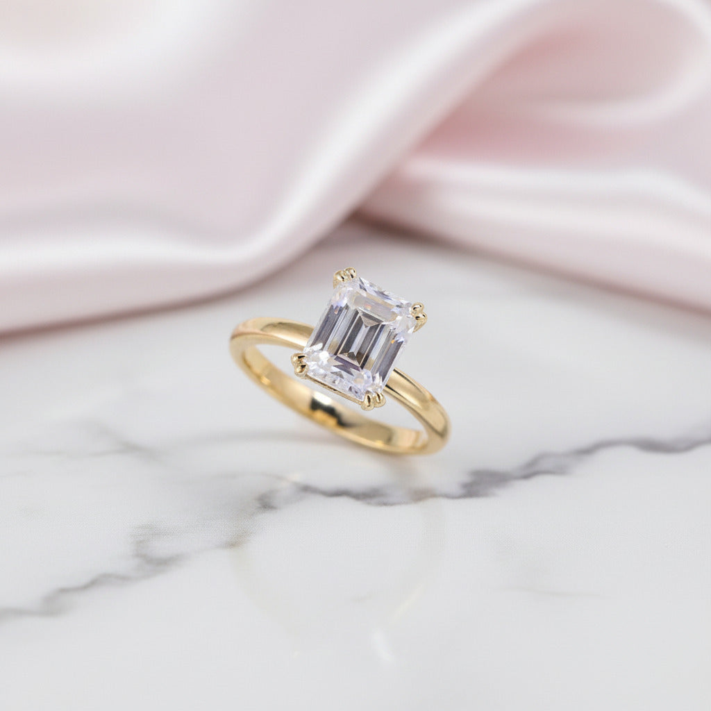 Solid 14K Yellow Gold 7*9mm Emerald Cut Diamond Option Solitaire Engagement Ring-Black Diamonds New York