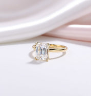 Solid 14K Yellow Gold 7*9mm Emerald Cut Diamond Solitaire Engagement Ring-Black Diamonds New York