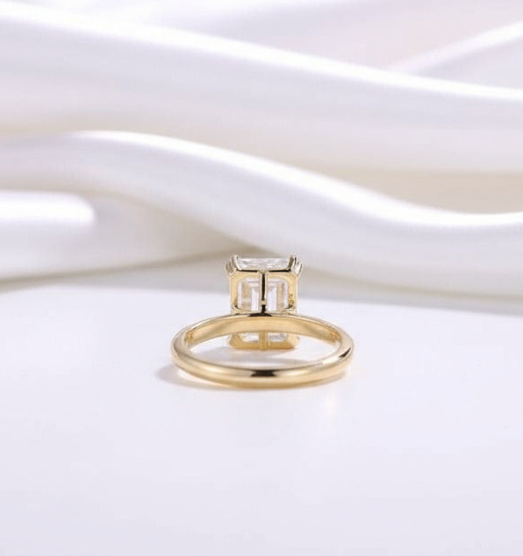 Solid 14K Yellow Gold 7*9mm Emerald Cut Diamond Solitaire Engagement Ring-Black Diamonds New York