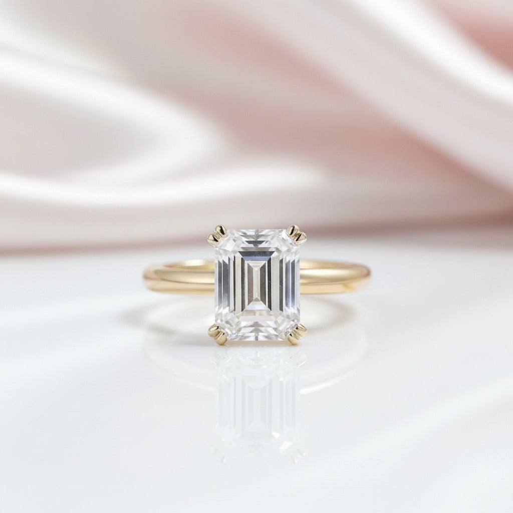Solid 14K Yellow Gold 7*9mm Emerald Cut Diamond Option Solitaire Engagement Ring-Black Diamonds New York