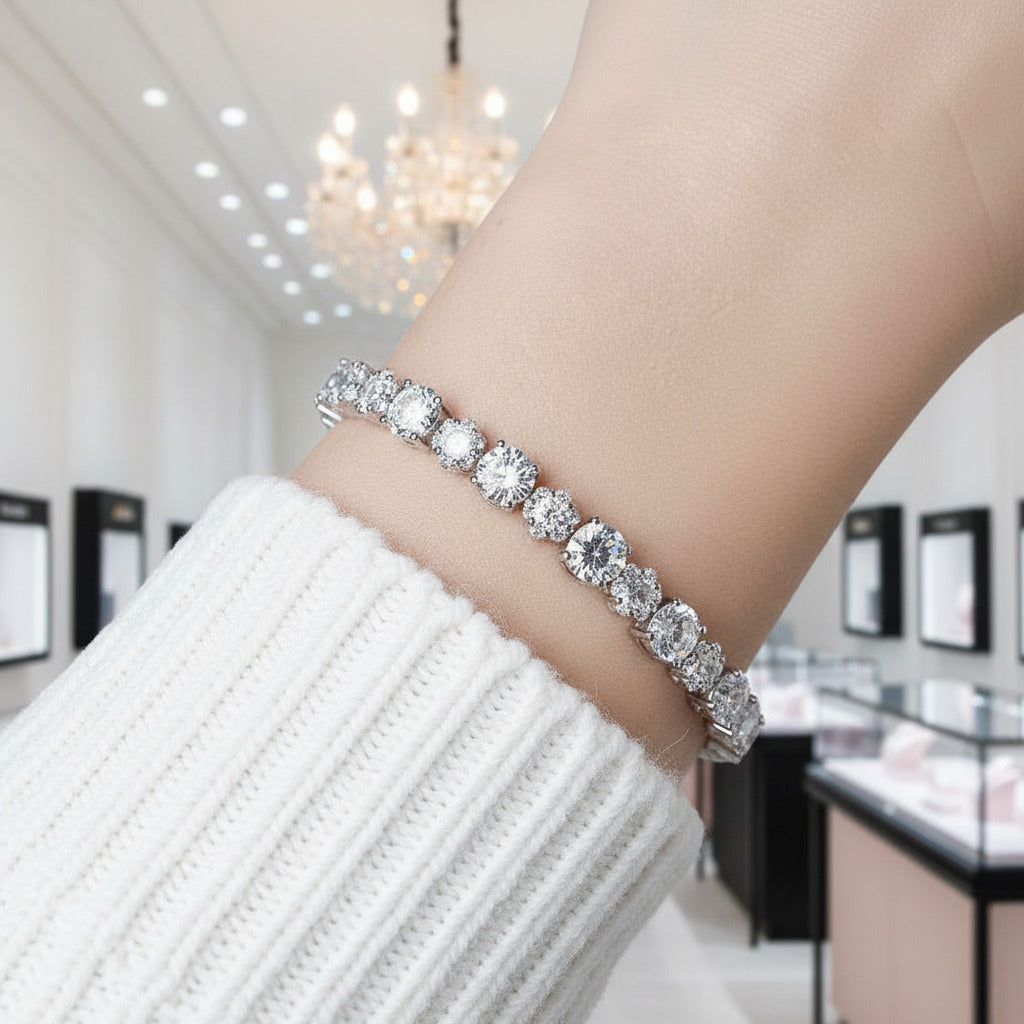 Solid 18k White Gold Diamond Option Tennis Bracelet-Black Diamonds New York