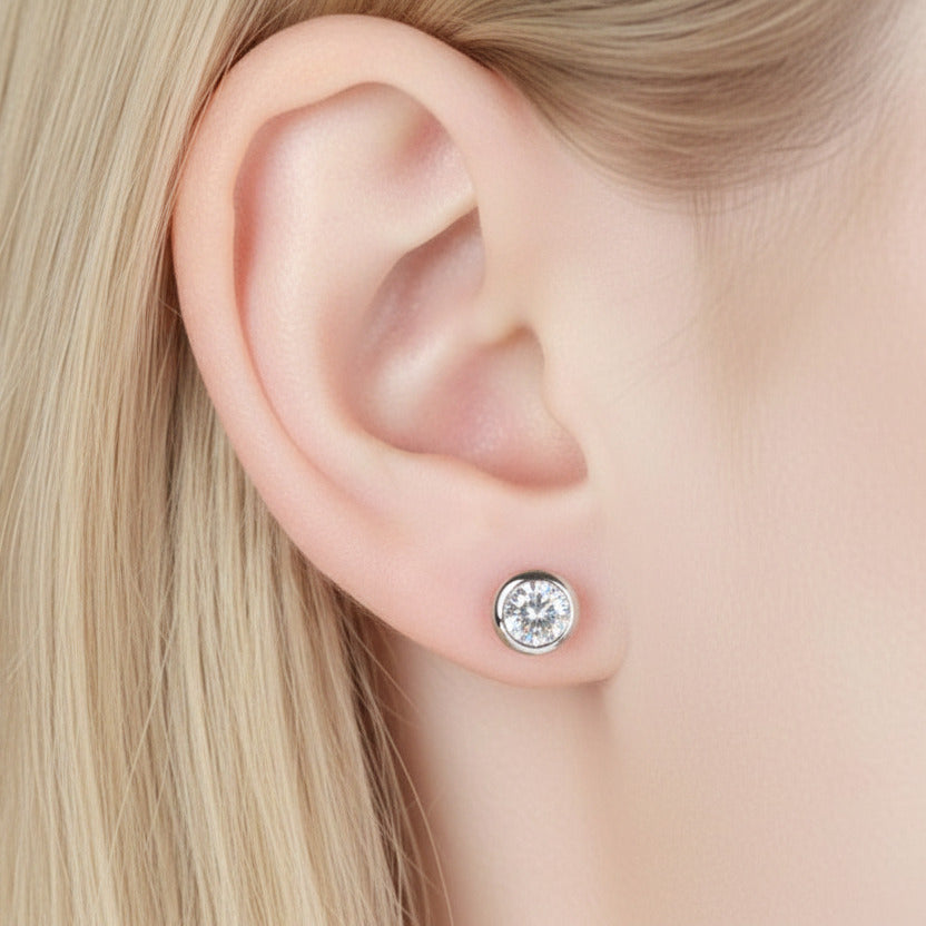 Solid White Gold 5mm Diamond Stud Bubble Earrings-Black Diamonds New York